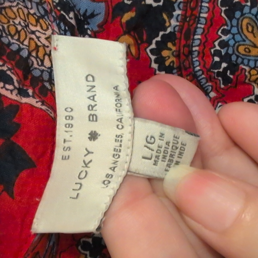 Lucky Brand Paisley Split Neck Blouse, 100% Modal - Picture 6 of 11